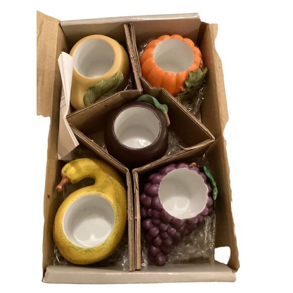 Set Of 5 Vintage Partylite Fine Porcelain Fruit Tea Light Candle Holders Fall Ho - Picture 7 of 7